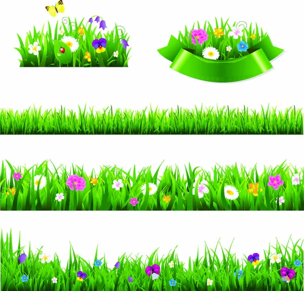 Bloemen Randen Big Set Met Verloop Mesh Vector Illustratie — Stockvector