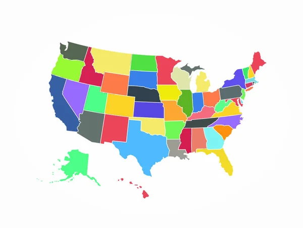 Карта Объединённого Штата Америки Плоский Дизайн Цвета — стоковый вектор