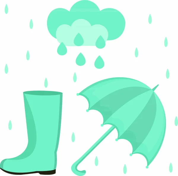 Dešťová Sada Plochého Nebo Kresleného Stylu Podzimní Kolekce Deštníkem Mrakem — Stockový vektor