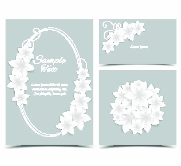 花のベクトル図 白い花と灰色の背景 グリーティングカードのセット — ストックベクタ