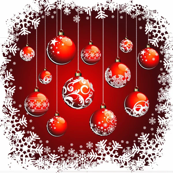 Illustration Noël Avec Boules Rouges Flocons Neige — Image vectorielle