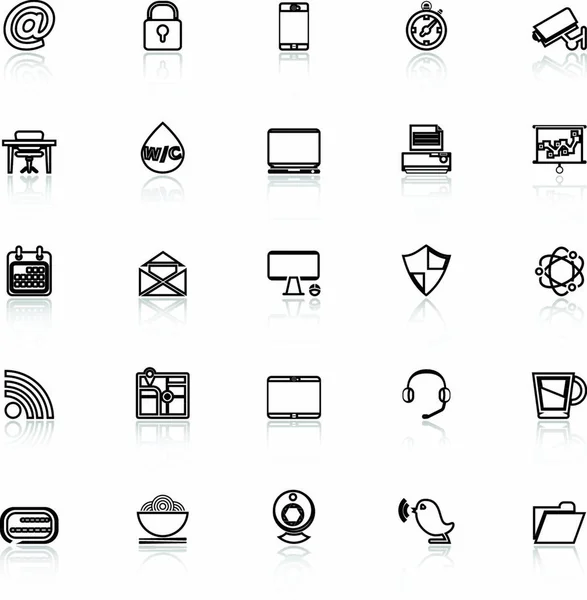 Iconos Línea Café Internet Con Reflexionar Sobre Blanco Vector Stock — Archivo Imágenes Vectoriales