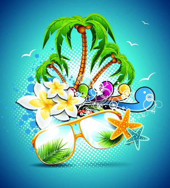Vector Summer Holiday Flyer Design Avec Palmiers Paradise Island Sur — Image vectorielle