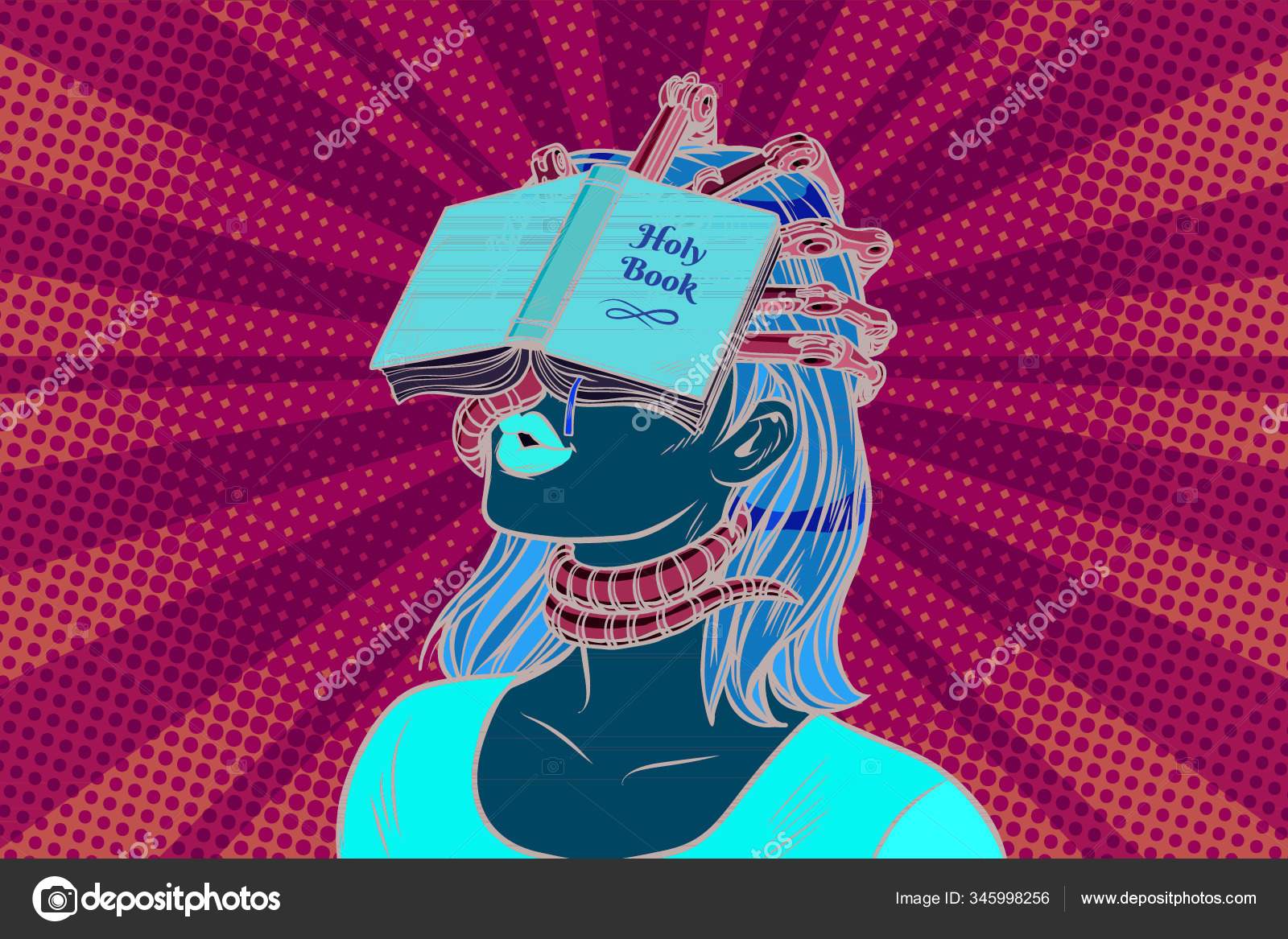 Religious Fanatic Woman Pop Art Retro Vector Vintage Illustrations