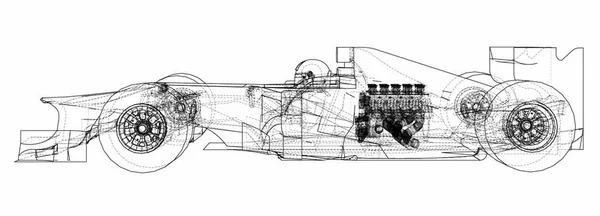 レーシングカー ワイヤーフレーム Eps10形式 三次元ベクトルレンダリング — ストックベクタ