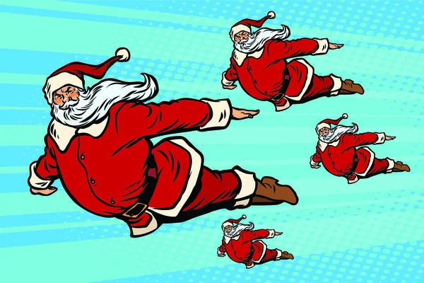 Das Team Des Weihnachtsmannes Fliegt Den Himmel Comic Buch Cartoon — Stockvektor