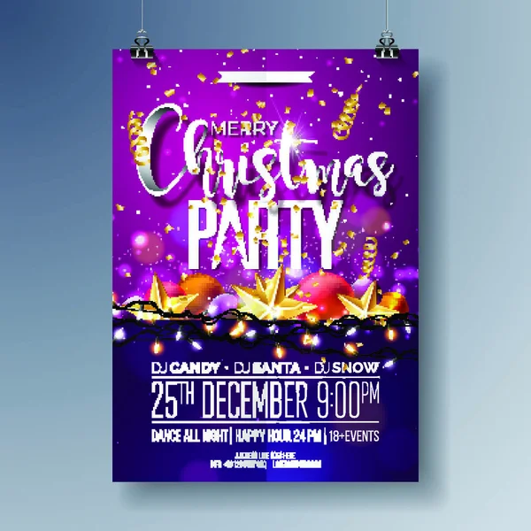 Vector Merry Christmas Party Flyer Illustration Holiday Typography Elements Ornamental — Stock Vector