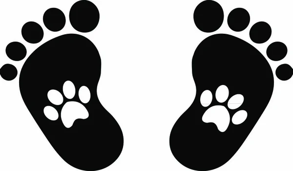 赤ちゃんの足跡の中の動物の質入 黒と白のベクターイラスト アイコン — ストックベクタ