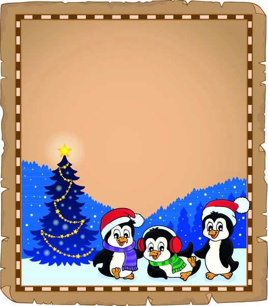 Karácsonyi Pingvinek Tematikus Pergamen Eps10 Vektor Illusztráció — Stock Vector