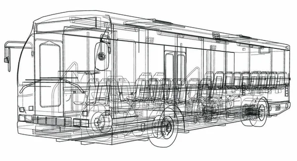 Concept Stadsbus Vectorweergave Van Draadframe Stijl Lagen Zichtbare Onzichtbare Lijnen — Stockvector