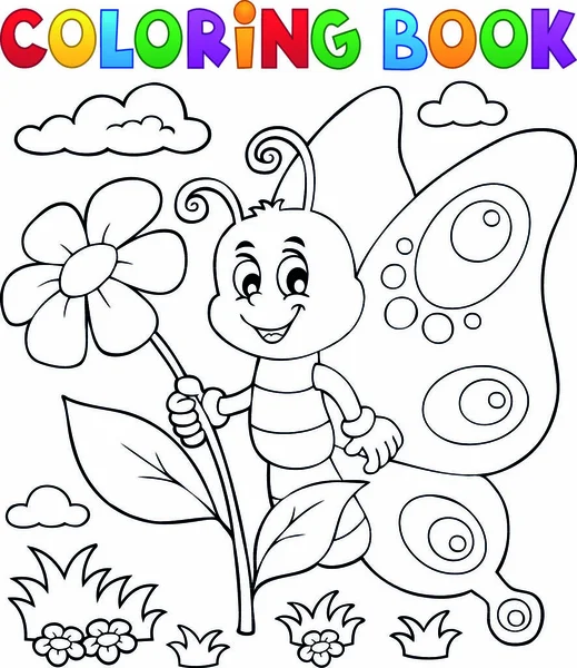 Livre Colorier Heureux Papillon Thème Illustration Vectorielle Eps10 — Image vectorielle