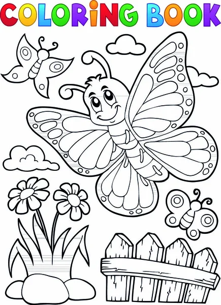 Livre Colorier Heureux Sujet Papillon Illustration Vectorielle Eps10 — Image vectorielle