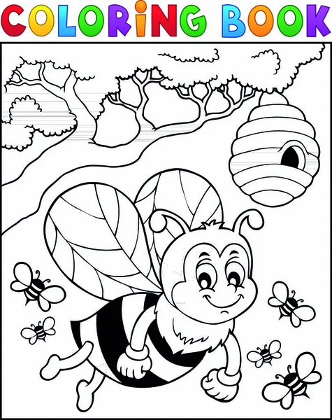 Coloring Book Happy Bee Theme Eps10 Vector Illustration — Stock Vector