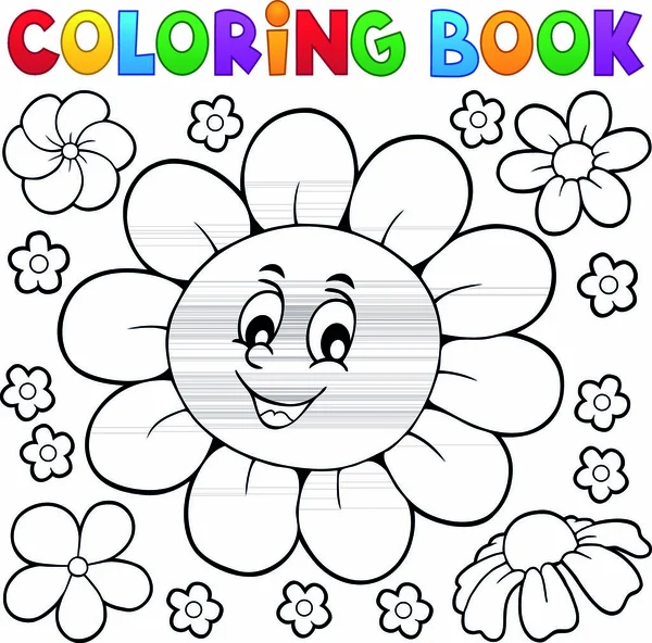 Färgläggningsbok Glad Blomma Huvud Eps10 Vektor Illustration — Stock vektor