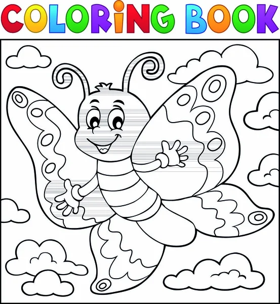 Coloring Book Happy Butterfly Topic Eps10 Vector Illustration — Stock Vector