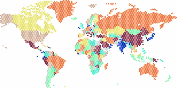 Carte Monde Pointillée Points Hexagonaux Sur Fond Blanc Illustration Vectorielle — Image vectorielle