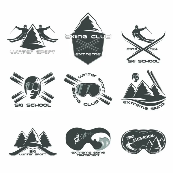 Set Ski Éléments Modèle Conception Logo Sur Fond Blanc — Image vectorielle