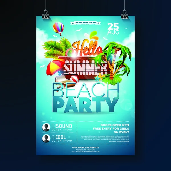 Vector Summer Beach Party Flyer Design Com Elementos Tipográficos Sobre — Vetor de Stock