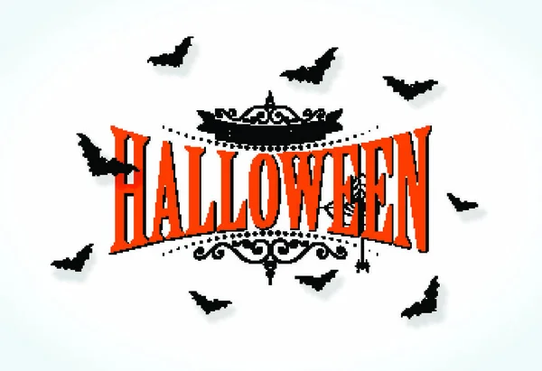 Feliz Ilustración Vectorial Halloween Con Tipografía Murciélagos Voladores Araña Sobre — Vector de stock