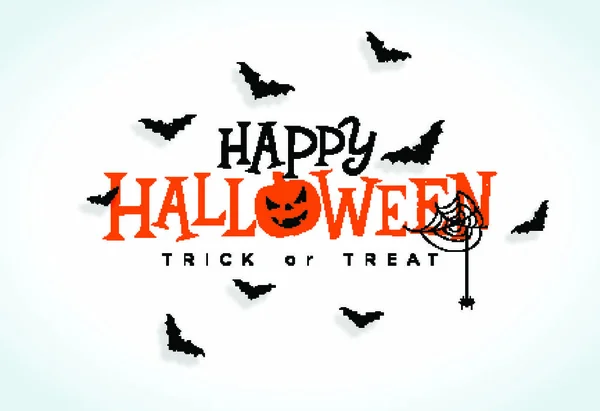 Feliz Ilustración Vectorial Halloween Con Tipografía Murciélagos Voladores Araña Sobre — Vector de stock