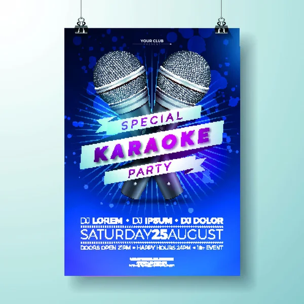 Wektor Flyer Ilustracja Temat Karaoke Party Mikrofonów Wstążki Ciemnoniebieskim Tle — Wektor stockowy