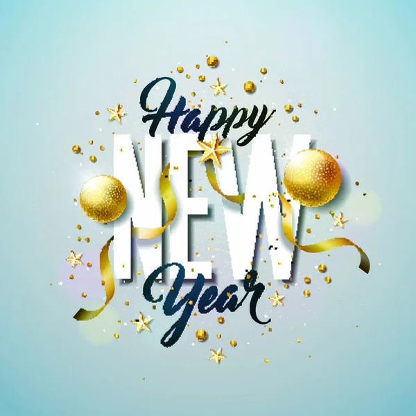 Happy New Year Illustration Typography Letter Ornamental Ball White Background — 스톡 벡터