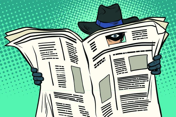 Spion Schaut Durch Die Zeitung Comic Cartoon Pop Art Retro — Stockvektor