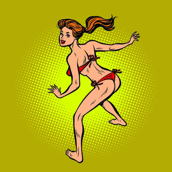Donna Attiva Bikini Fumetto Pop Art Retrò Disegno Vettoriale Illustrazione — Vettoriale Stock