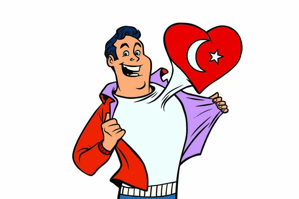 Türkei Patriot Männlichen Sportfan Flagge Herz Isoliert Auf Weißem Hintergrund — Stockvektor