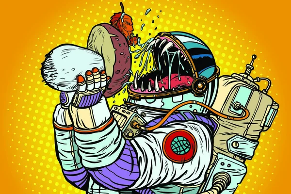 Monstro Dos Astronautas Come Cogumelo Pop Arte Retro Vetor Ilustração — Vetor de Stock