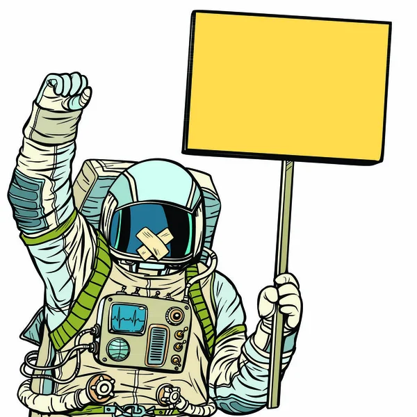 Astronauta Com Mordaça Protestar Pela Liberdade Expressão Isolar Fundo Branco — Vetor de Stock