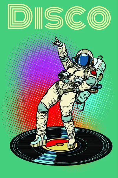 Disco Astronautin Beim Tanzen Pop Art Retro Vektor Illustration Vintage — Stockvektor