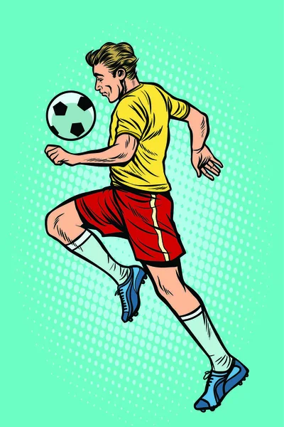 Retro Fotbollsspelare Med Fotboll Pop Konst Retro Vektor Illustration Kitsch — Stock vektor