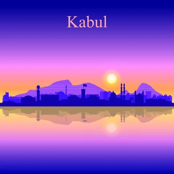 Kabul Stadt Silhouette Auf Sonnenuntergang Hintergrund Vektor Illustration — Stockvektor