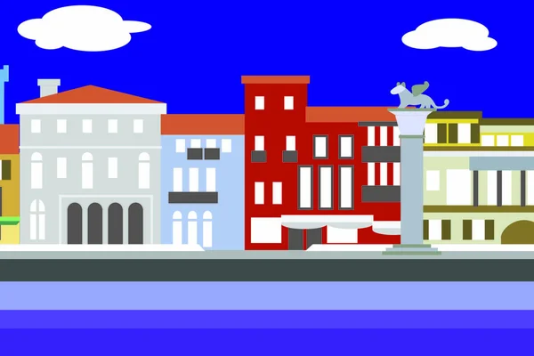Venecia Ciudad Colorido Plano Estilo Vector Ilustración Paisaje Urbano Con — Vector de stock