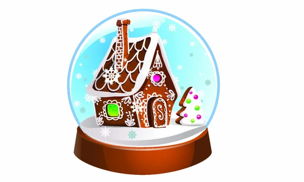 Snow Globe Gingerbread House Snowflakes Christmas Decoration Crystal Ball Isolated Vector Graphics