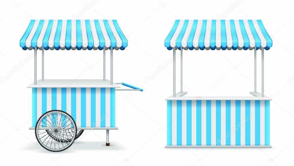 Download Realistic Set Of Street Food Kiosk And Cart With Wheels Mobile Blue Market Stall Template Farmer Kiosk Shop Mockup Vector Illustration Eps 10 Premium Vector In Adobe Illustrator Ai Ai
