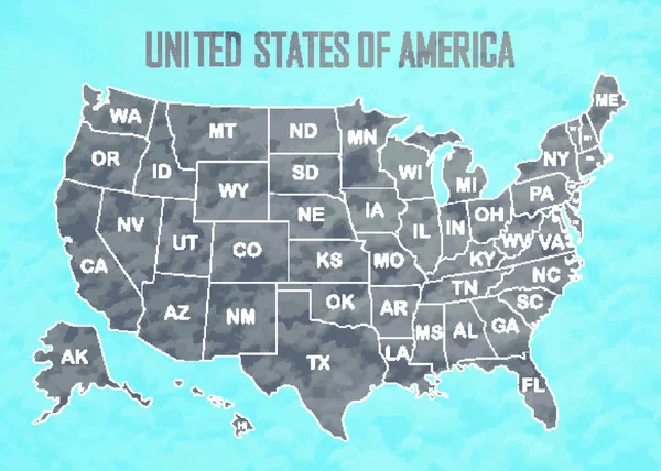 Affischkarta Över Usa Med Delstatsnamn Svart Och Vitt Tryck Karta — Stock vektor