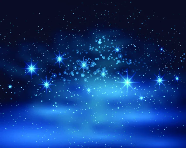 Kosmischer Raum Dunklen Himmel Hintergrund Mit Blau Hell Leuchtenden Sternen — Stockvektor
