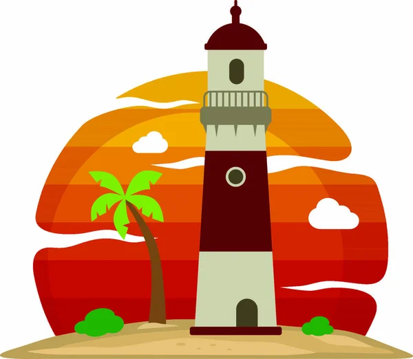 Leuchtturm Strand Insel Ansicht Vektor Kunst — Stockvektor
