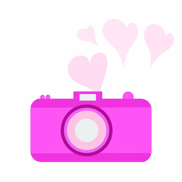 Εικονογράφηση Διανύσματος Παλιομοδίτικη Έγχρωμη Κάμερα Επίπεδο Στυλ Καρδιές Στο Παρασκήνιο — Διανυσματικό Αρχείο