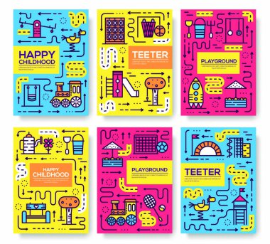 Set of thin line kids pattern concept. Art playground field, magazine, book, poster, abstract, banners, element. Vector fun outdoor park outline package greeting card or invitation brochure design vector Set of thin line kids pattern concept. Art playground field, magazine, book, poster, abstract, banners, element. Vector fun outdoor park outline package greeting card or invitation brochure design vector