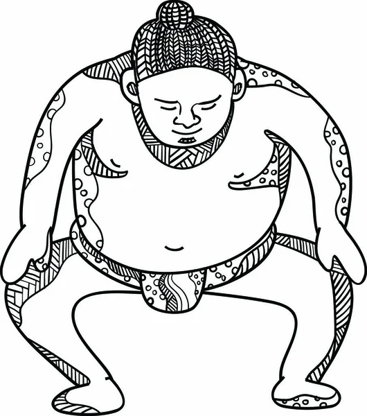 Doodle Konst Illustration Sumo Brottare Eller Rikishi Stompiing Sett Framifrån — Stock vektor