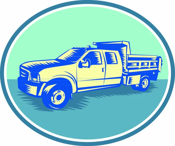 Ilustração Estilo Xilogravura Retrô Caminhão Tipper Pick Pickup Equipado Com — Vetor de Stock
