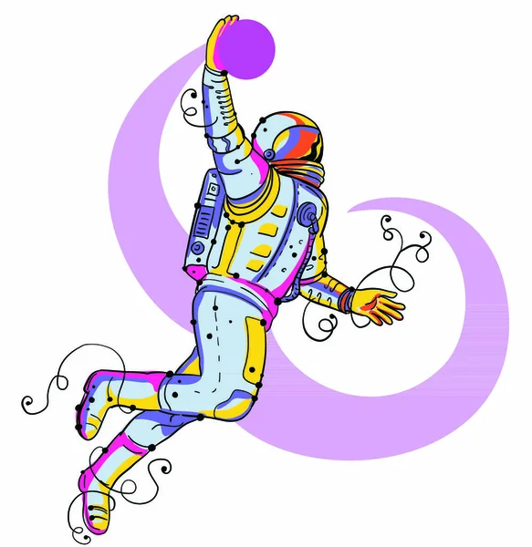 Doodle Art Illustratie Van Een Astronaut Kosmonaut Ruimteman Springen Dompelen — Stockvector