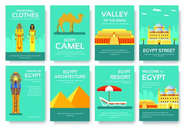Mısır Ülke Süsü Seti Seyahat Konsepti Geleneksel Tatil Dergi Kitap — Stok Vektör