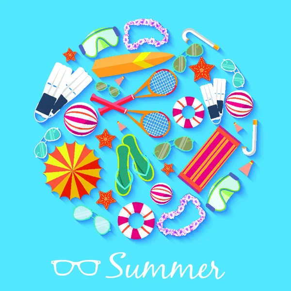 Flat Summer Vacation Time Background Vector Illustration Concept — Stock Vector