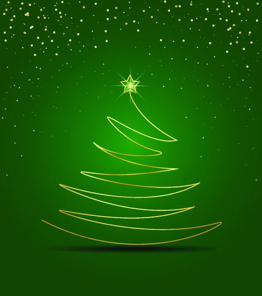 Ilustración Vectorial Abstracto Árbol Navidad Oro Sobre Fondo Verde Decoración — Vector de stock