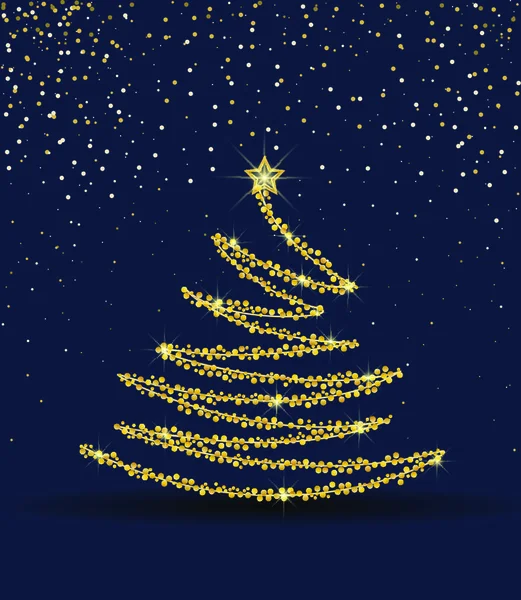Ilustración Vectorial Abstracto Árbol Navidad Oro Sobre Fondo Azul Decoración — Vector de stock