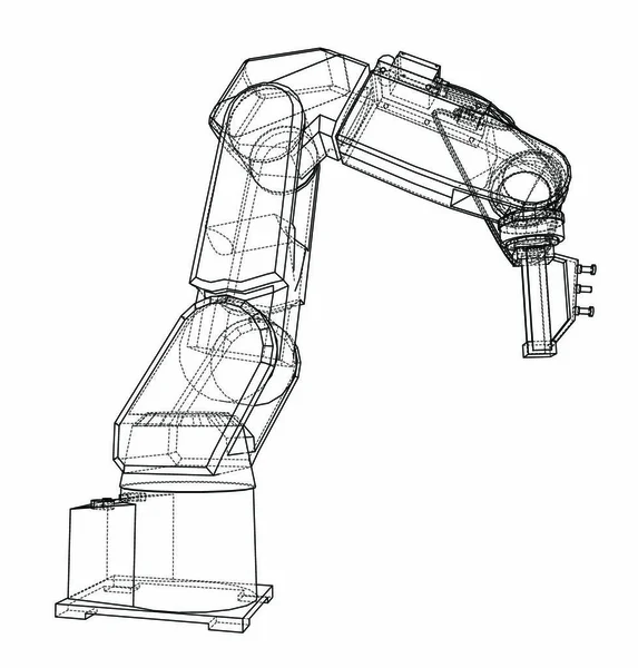 Schema Robotarm Vectorweergave Van Draadframe Stijl Lagen Zichtbare Onzichtbare Lijnen — Stockvector
